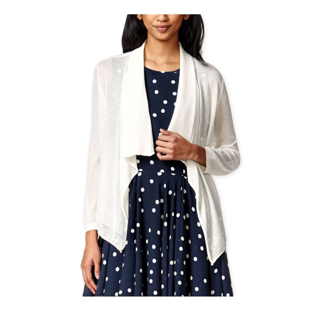 maison Jules Womens Open Shawl-Collar Cardigan Sweater, Off-White, 2XL, DM